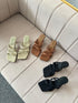 Ladies Double Knot Strap Square Open Toe Slid-On Heel